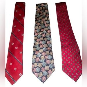 EUC Christian Dior Mario Valentino Abstract Paisley Patriotic Navy Red Ties